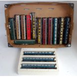 2 trays containing mixed selection of Hornby coaches, mixed periods and liveries, 8 boxed and 20