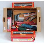 One box containing a quantity of mixed 00 gauge railway items to include Hornby Railways, Triang and