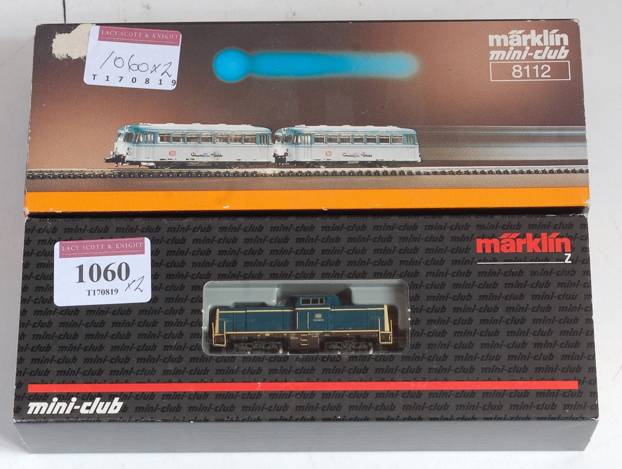 Marklin Mini-Club Ref. 88692 DB blue VBo-Bo diesel shunter (NM-BNM) together with Ref. 8112 DB