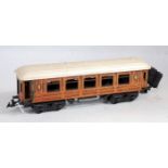 Bing teak LNER bogie coach No. 2568 with repainted hinged roof and complete set of tables and