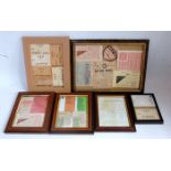 A collection of framed and glazed original railway WWII and London Transport ephemera to include GER