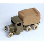 A Britains pre-war No.1433 covered army tender, pre-war version, finished in military drab green