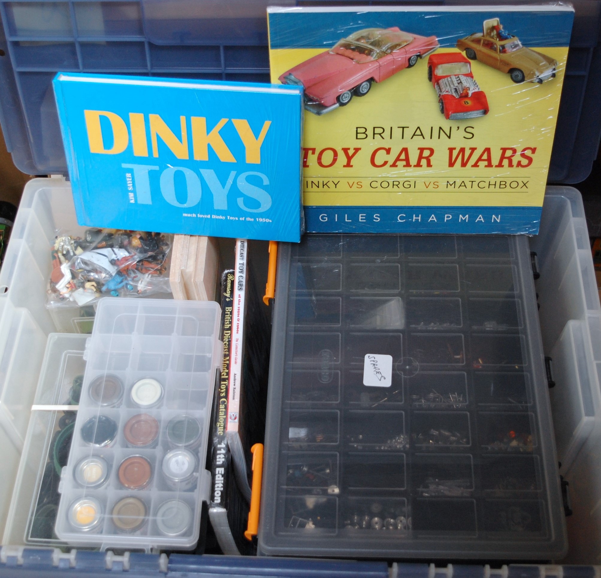 One box containing a large quantity of various Dinky Toy and modelling spares to include tyres for