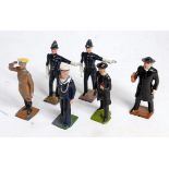 Six various rare/hard to find issue Britains figures to include No. 578 AA man at salute, 2x No. 621