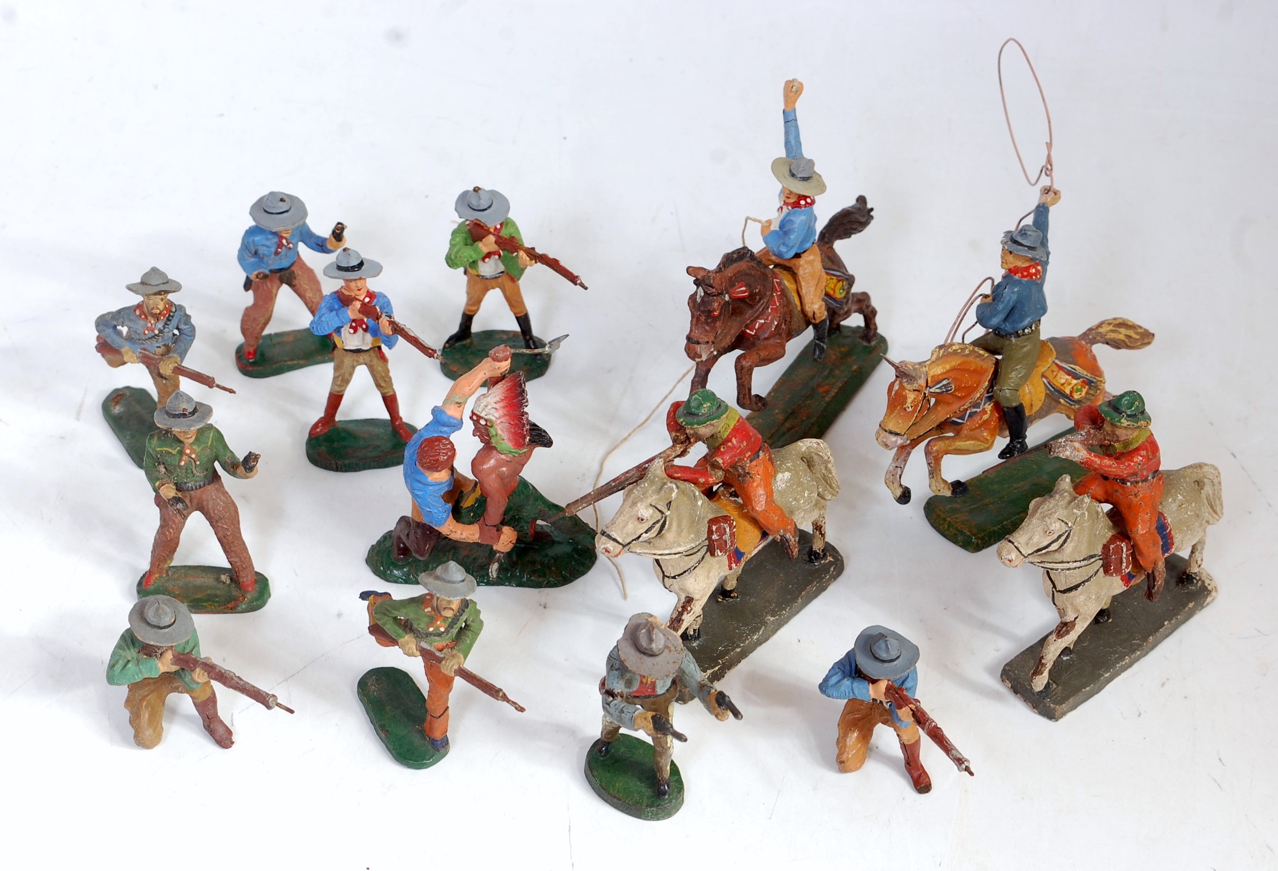 A collection of various Elastolin composition 7cm Wild West series cowboys to include fighting