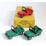 A Dinky Toys No. 25Y Universal Jeep trade box containing three models, two examples finished in
