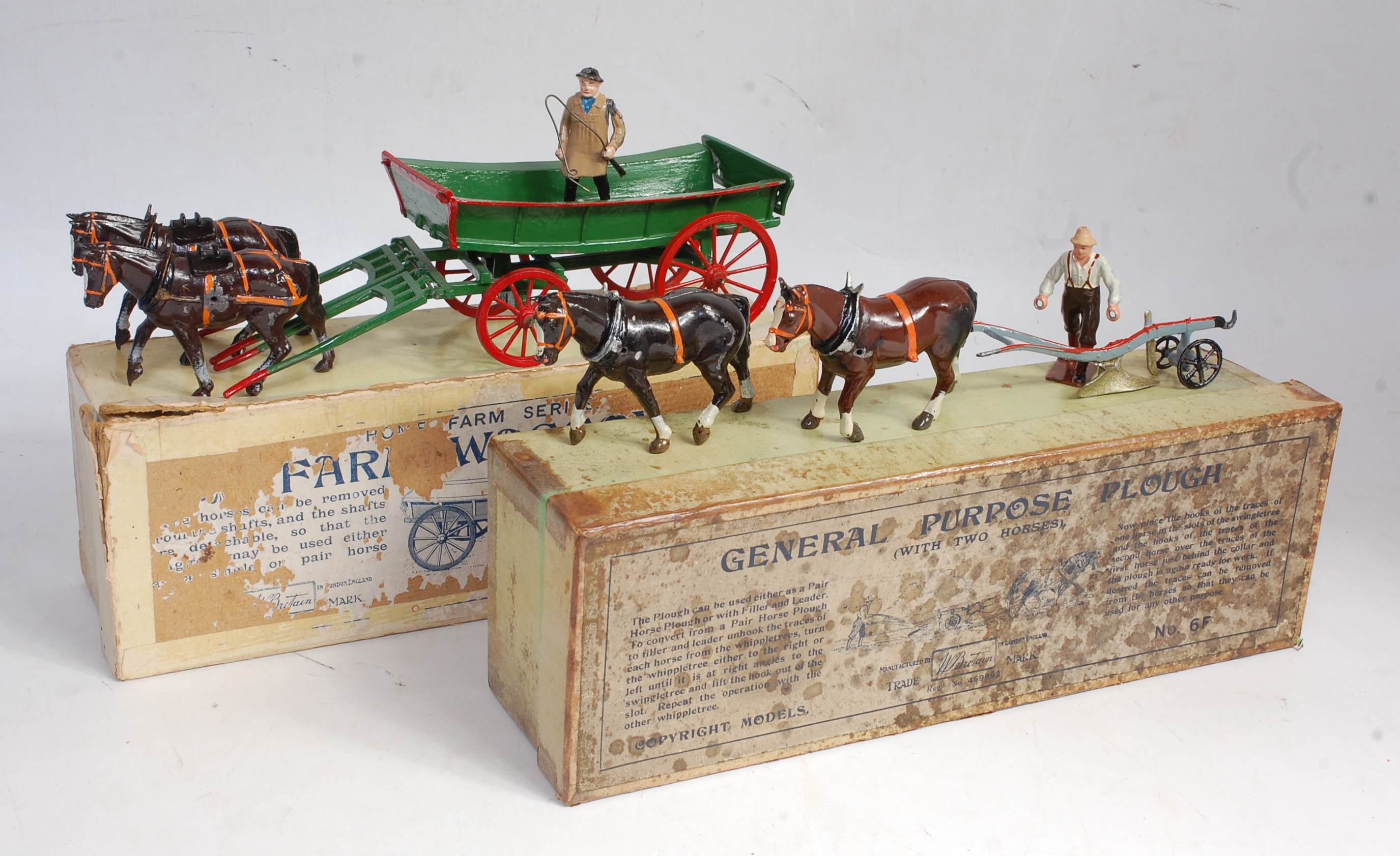 Four various boxed Britains Home Farm series horse drawn wagons and accessories to include No. 6F - Image 2 of 2