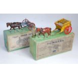 Four various boxed Britains Home Farm series horse drawn wagons and accessories to include No. 6F