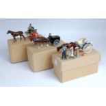 Three various Britains and H&M repainted and as issued horse drawn farming and civilian implements