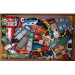 One box containing a quantity of various playworn tinplate and diecast models to include a Foden 8-