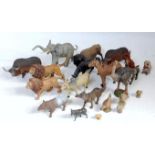 A collection of various composition and plastic mainly Elastolin animals to include both zoo and