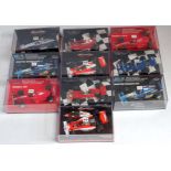 Ten various plastic cased Minichamps 1/43 scale Formula One racing diecasts, all appear as issued,