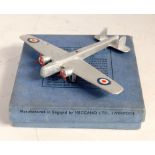 A Dinky Toys No. 63 Armstrong Whitworth Whitley Bomber comprising silver body with RAF roundels,