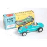 A Corgi Toys No. 152S BRM F1 Grand Prix racing car comprising turquoise body with white driver and