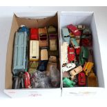 Four boxes containing a quantity of various playworn Dinky Toys, Matchbox, and various other