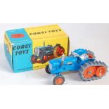 A Corgi Toys No. 54 Fordson Power Major with roadless half tracks, comprising of blue body with