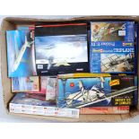 One box containing a quantity of various boxed plastic aircraft kits, diecast, and a Battle of