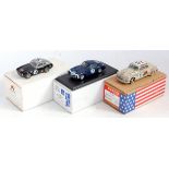 Three various boxes 1/43 scale white metal and resin factory built and hand built racing models to