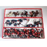 Three trays containing a quantity of various original and repainted Britains and Benbros standing