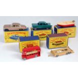 Five various boxed Matchbox 1/75 series diecasts to include No. 48 sports boat and trailer, No. 16