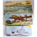 Ten various boxed Airfix Frog and Heller mixed scale plastic military kits, to include air and