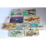 11 various boxed Airfix Frog and Revell mixed scale military kits to include aircraft, naval and
