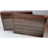 Two hand made stained wood five division wall hanging display cabinets, suitable for 1/43 scale
