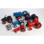 One tray containing six various white metal and resin hand built tractor models to include Brian