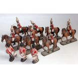 Seven various Elastolin composition mounted lifeguard cavalry figures, all on brown horseback, and