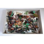 One tray containing a quantity of various plastic and lead and hollow cast Britains miniatures to