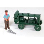 A Morestone Compressor set comprising of repainted green four wheeled compressor with pneumatic