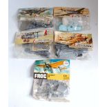 Five various bagged 1/72 scale Airfix and Frog plastic kits to include a Hawker P1127, Bristol