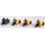 Four various loose Dinky Toy AA and Police motorcycles and side cars to include a No. 272 ANWB Dutch