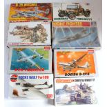 One box containing a large quantity of various plastic military kits to include Airfix, Matchbox,