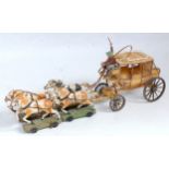 An Elastolin wooden and composition model of a Wild West Series horse drawn stagecoach, comprising