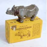 A Britains Zoo series No. 908 Indian Rhinoceros post-war issue, sold in the original yellow lift-off