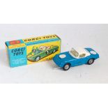 A Corgi Toys No. 319 Lotus Elan Coupe comprising of dark blue body with white roof and white