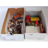 Two boxes containing a quantity of various mixed lead and hollow cast figures to include Britains,