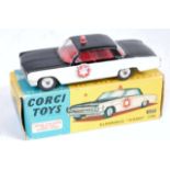 Corgi Toys, 237, Oldsmobile Sheriff Car, black and white body, with red interior, spun hubs, in