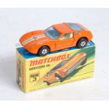 A Matchbox Superfast No. 3 Monteverdi Hai comprising orange body with cream interior and blue