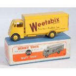 A Dinky Toys No. 514 Weetabix guy van comprising of yellow body with yellow cab and chassis and
