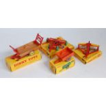 Four various boxed Dinky Toys trailers and farming equipment to include No. 341 Land Rover