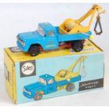 A Siku No. V257 breakdown service lorry, comprising of blue body, with yellow crane and boom, and