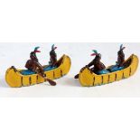 A pair of early pre-war Taylor & Barrett Planes Indians Canoes sets, two examples, both canoes