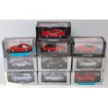 Ten various boxed plastic cased Minichamps 1/43 scale, mixed examples to include a Mercedes Benz