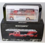 A Minichamps 1/43 scale boxes public transport and fire engine group to include a Magirus 6500S fire