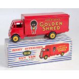 A Dinky Toys No. 919 Golden Shred guy van, comprising red body, and chassis with yellow hubs and