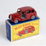 A Matchbox 1:75 series Regular Wheels No. 17C Austin Metropolitan taxi, comprising maroon body