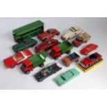 One box containing a quantity of various tinplate and diecast vehicles to include a Triang Toys
