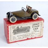 A Britains military series No. 1448 Army staff car comprising of khaki green body with black running